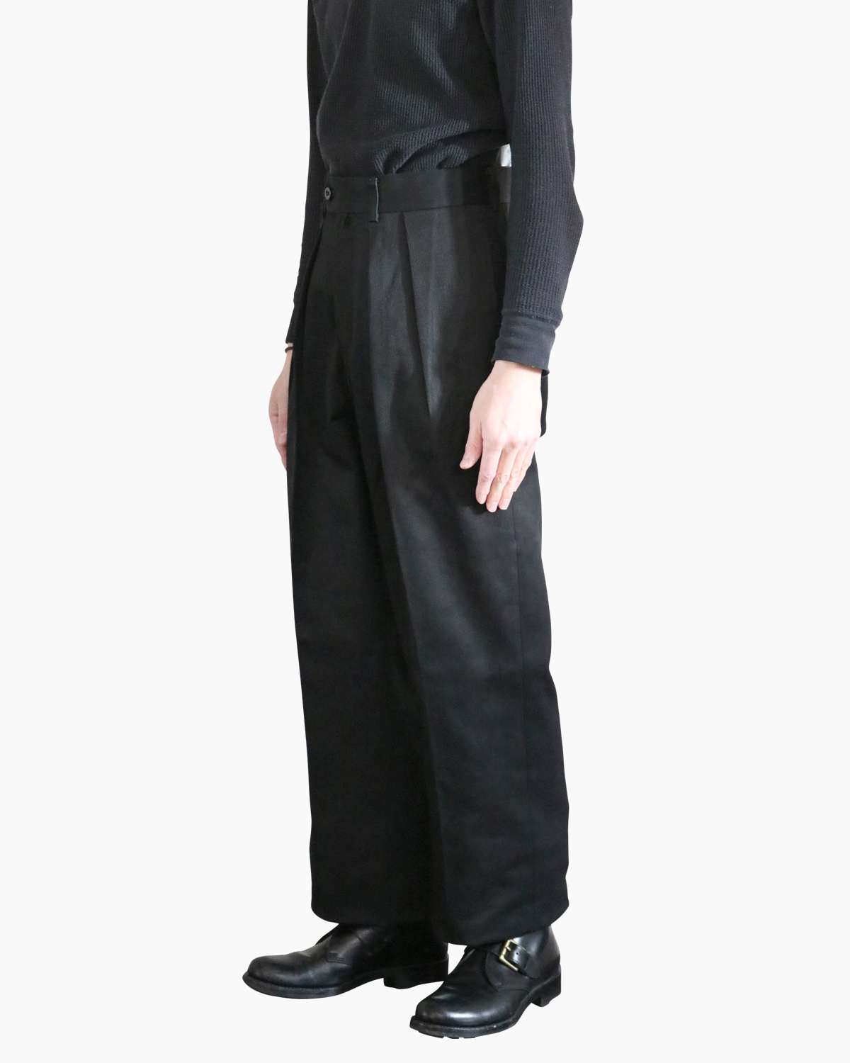 NEAT 20SS COTTON PIQUE WIDE BLACK パンツ - スラックス