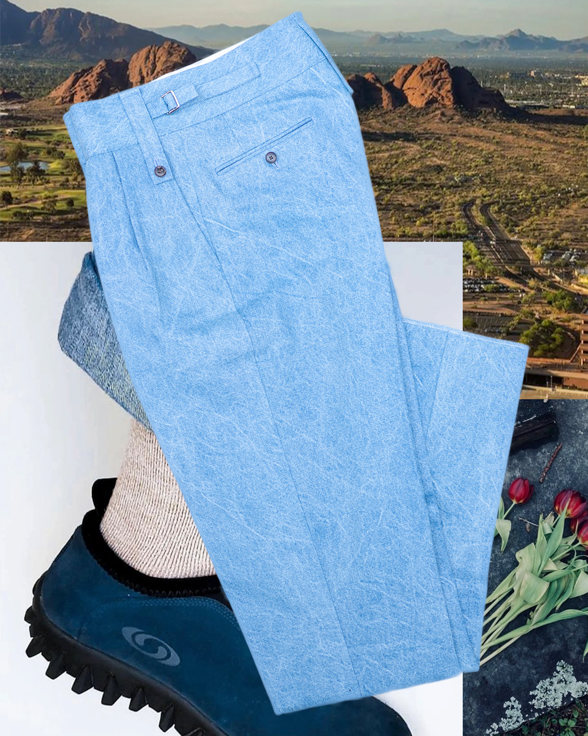 BLEACH WASH DENIM - BELTLESS - Blue｜NEAT