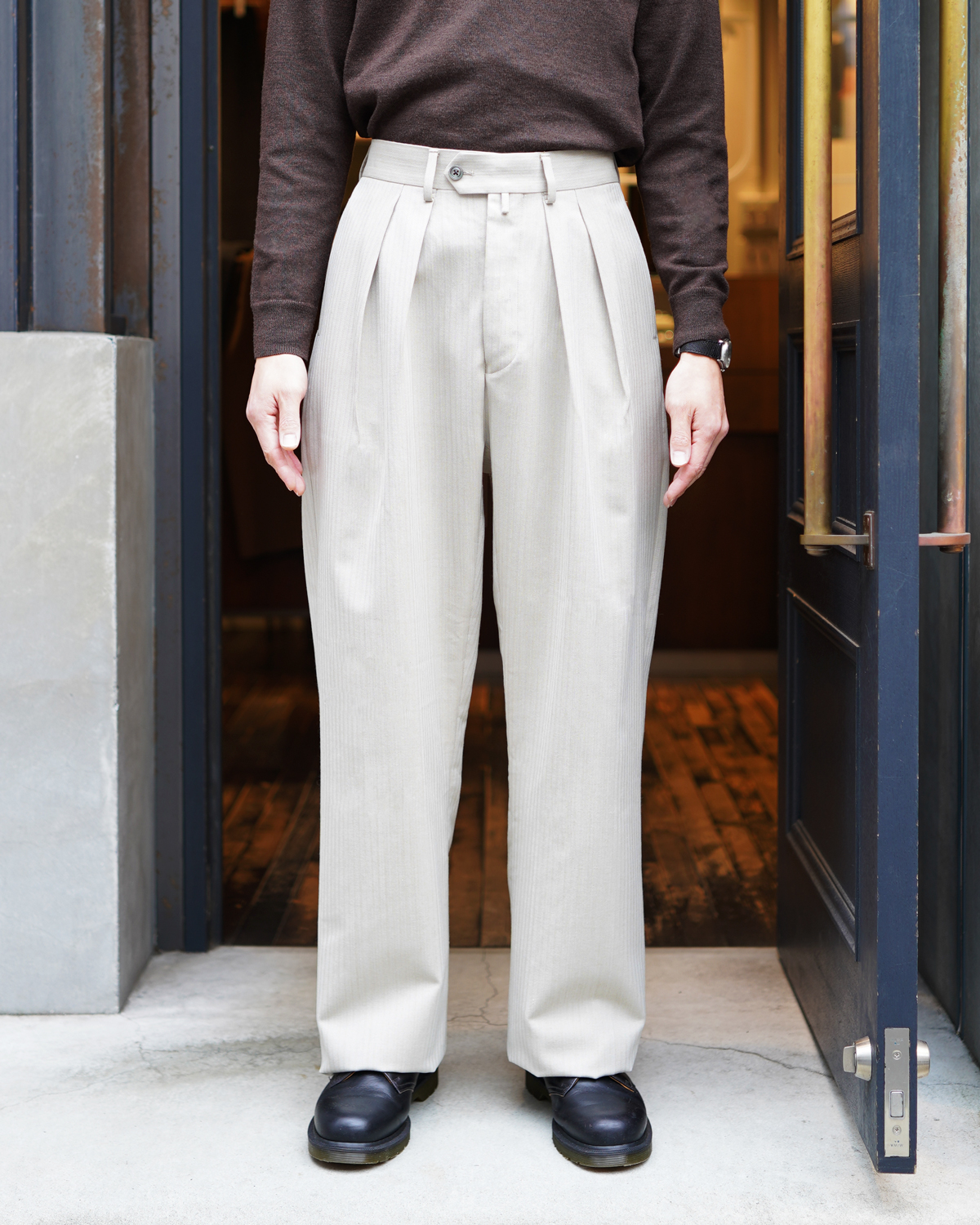 UNFINISHED WOOL HERRINGBONE｜WIDE - Ivory｜NEAT