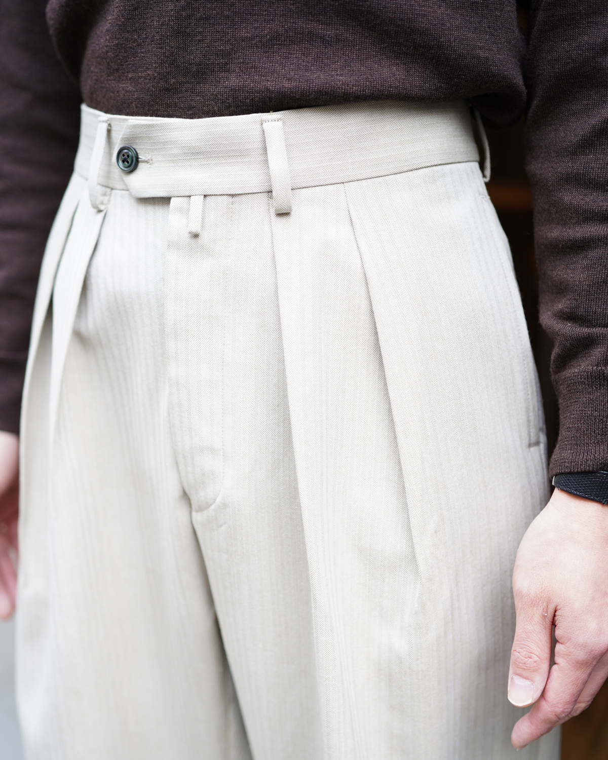 UNFINISHED WOOL HERRINGBONE｜WIDE - Ivory｜NEAT