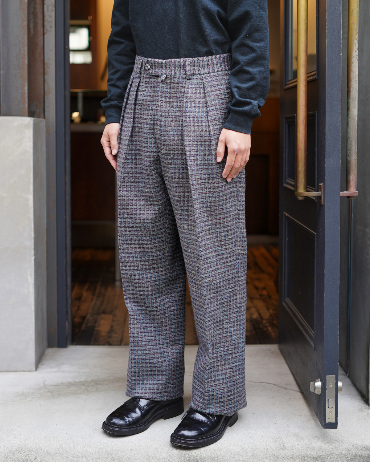 LOVAT TWEED Multi Check｜WIDE TYPE Ⅰ - Gray × Purple｜NEAT