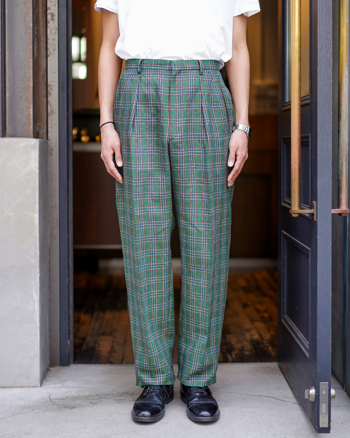 LINEN H CHECK｜SROUSERS - Green｜NEAT