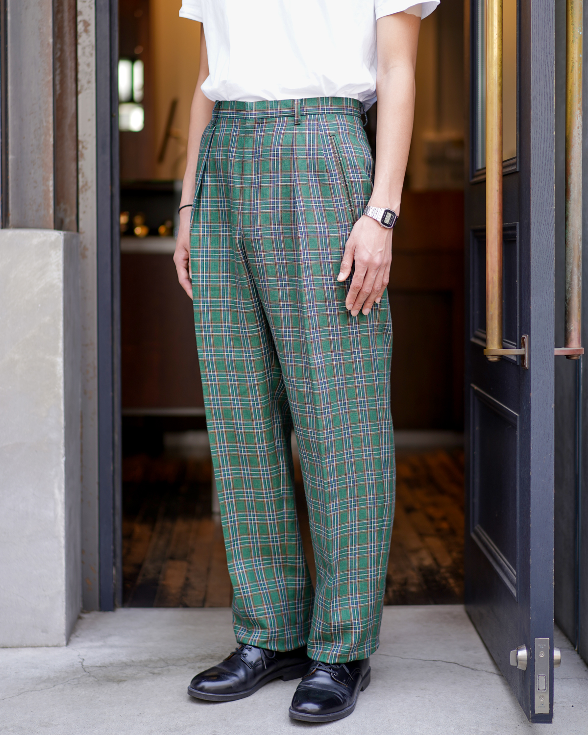 LINEN H CHECK｜SROUSERS - Green｜NEAT